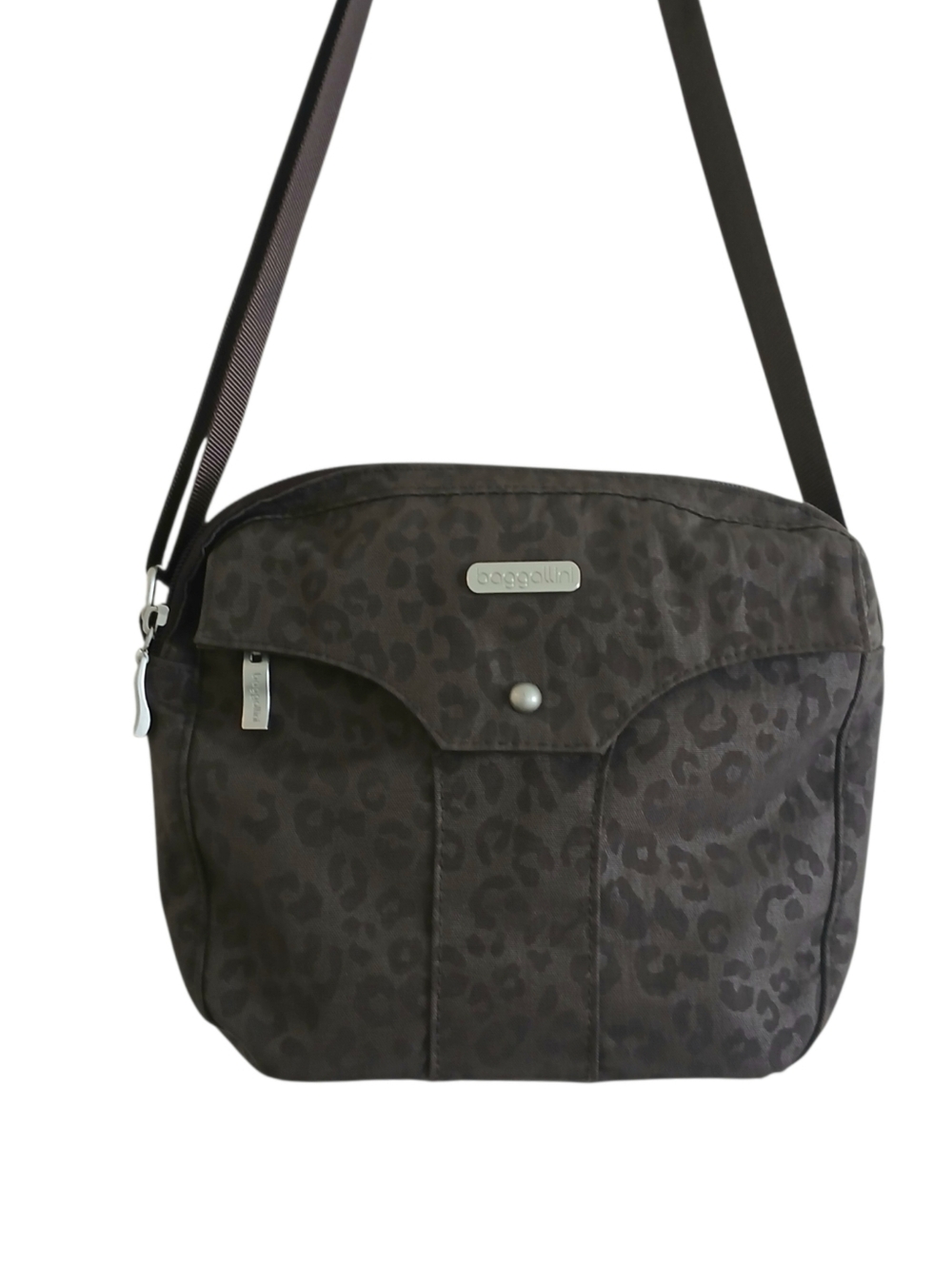 BAGGALLINI Brown Leopard Crossbody Nylon Double Zip Travel Water Resistant